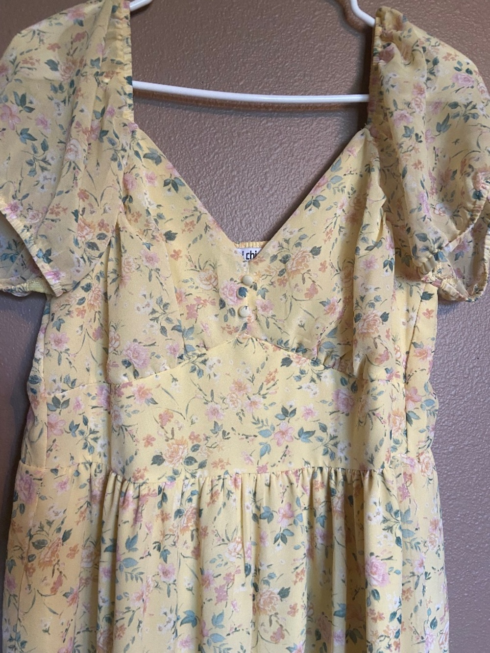 Yellow floral puff sleeve dress